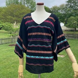 New Savanna Jane Sz M Black Cotton Rayon Black Embroidered Top